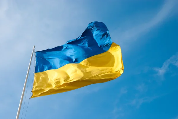 Ukrainian flag in the wind — Stock Photo, Image