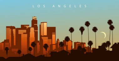 Los Angeles ufuk çizgisi alacakaranlıkta, California, ABD.