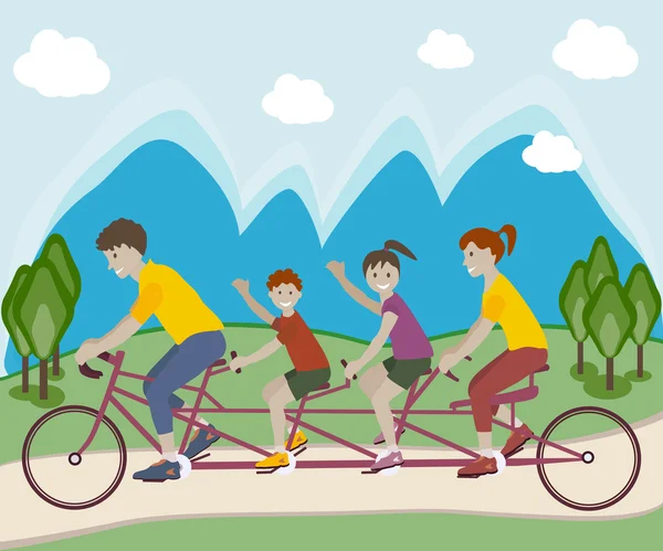 Rodina jedoucí na kole — Stockový vektor