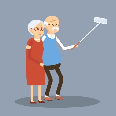 Yaşlı çift Selfie yapıyor