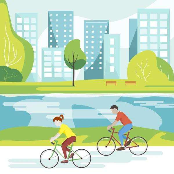 Cyclists in the Park — Stock Vector