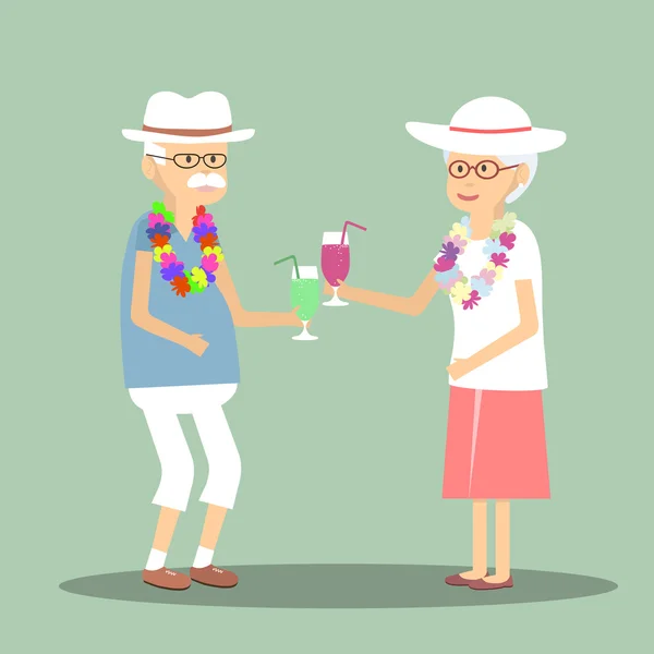 Senior koppel drinken een cocktail — Stockvector