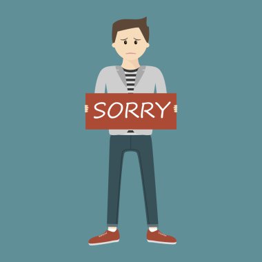 Man Holding Sorry Sign clipart