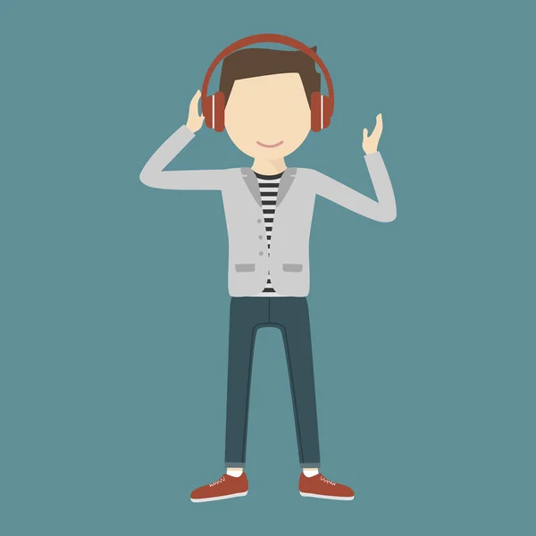 Man Listening Music Through Headphones — Stock Vector