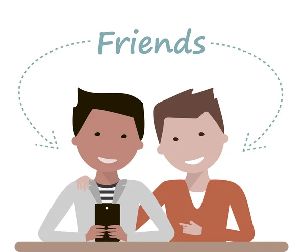 Hommes amis regardent dans Smartphone — Image vectorielle