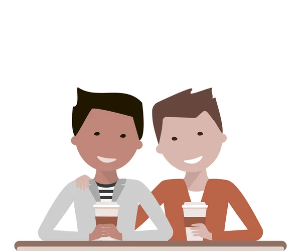 Двое друзей пьют кофе — стоковый вектор