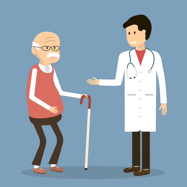 Viejo visita a un doctor — Vector de stock