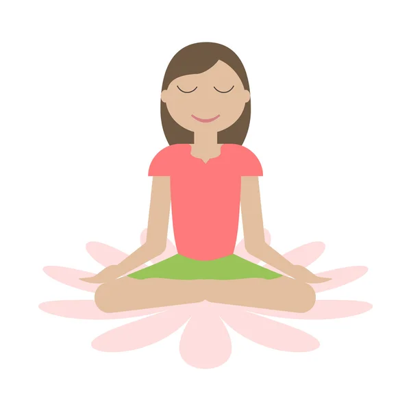 Chica sentada en posición de loto de yoga — Vector de stock