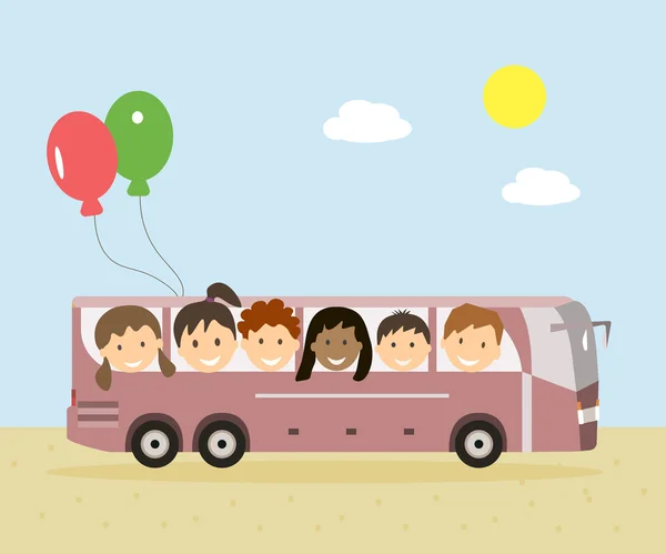 Kids Traveling by Bus — Stock Vector