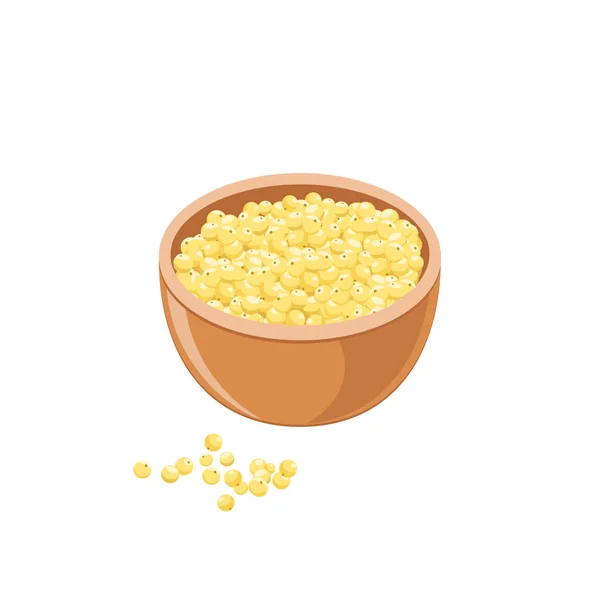 Milho amarelo em tigela marrom isolado em branco. Sementes de cereais — Vetor de Stock