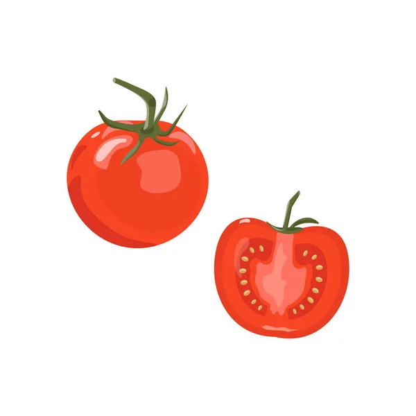 Tomates vermelhos frescos. Metade de tomate vegetal isolado —  Vetores de Stock