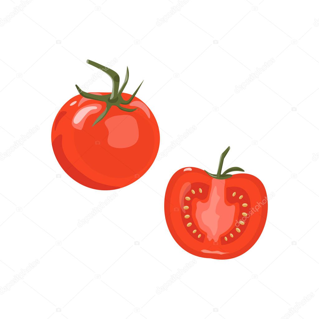 Fresh Red Tomatoes. Vegetable Half Tomato Isolated