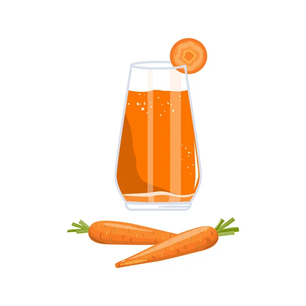 Свіжа морква та сік у склі. овочевий детоксикаційний напій — стоковий вектор