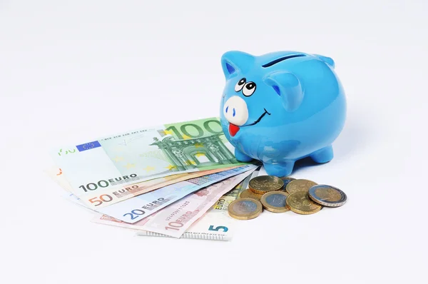 Mavi kumbara Euro faturaları ve Euro para ile