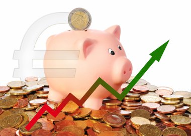 Diyagram yukarı kumbara ve euro simgesi ile