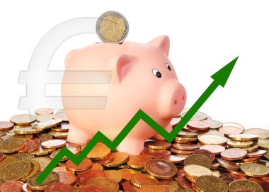 kumbara ve euro simgesi ile yukarı doğru yeşil diyagramı