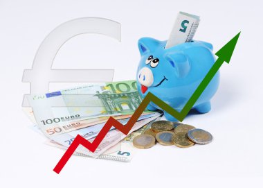 grafik ve euro sikke ve bill ile Piggy banka