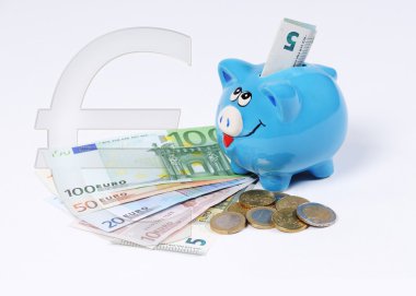 euro simgesini ve euro para ve bill ile Piggy banka