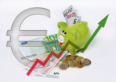 grafik ve euro sikke ve bill ile Piggy banka