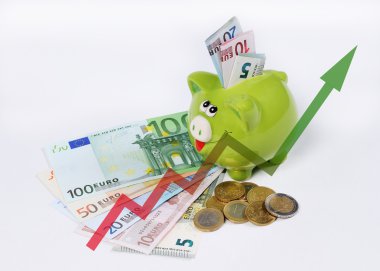 grafik ve euro sikke ve bill ile Piggy banka