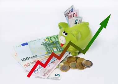 grafik ve euro sikke ve bill ile Piggy banka
