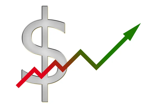 Diagrama hacia arriba con gradiente de color y símbolo de dólar —  Fotos de Stock