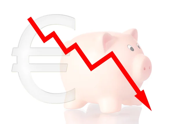 kumbara ve euro simgesi ile aşağıya doğru kırmızı diyagramı