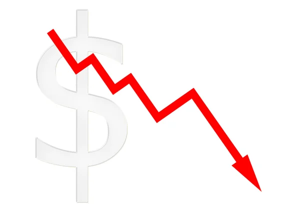 Diagramma rosso verso il basso con simbolo del dollaro — Foto Stock