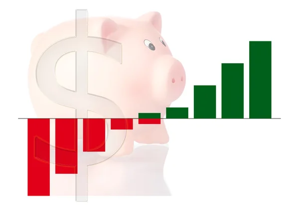 Diagramma a barre salvadanaio e simbolo del dollaro — Foto Stock