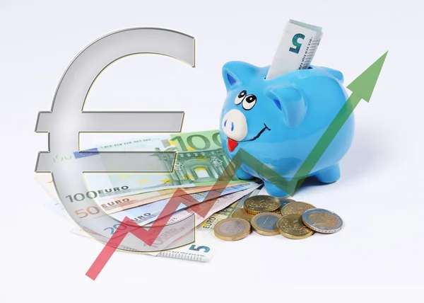 grafik ve euro sikke ve bill ile Piggy banka