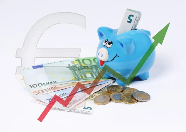 grafik ve euro sikke ve bill ile Piggy banka