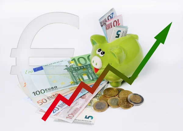 grafik ve euro sikke ve bill ile Piggy banka