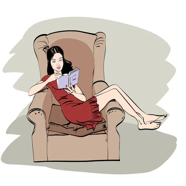 Fille à la maison lire un livre — Image vectorielle