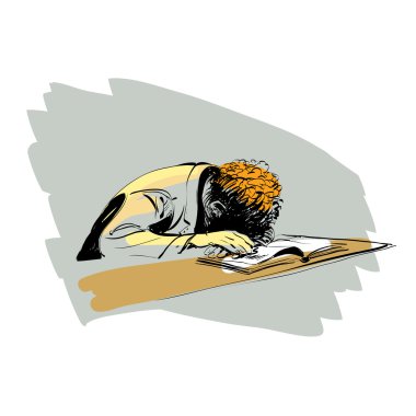 çocuk uyuyor bir ders kitabı Eğitim Okulu