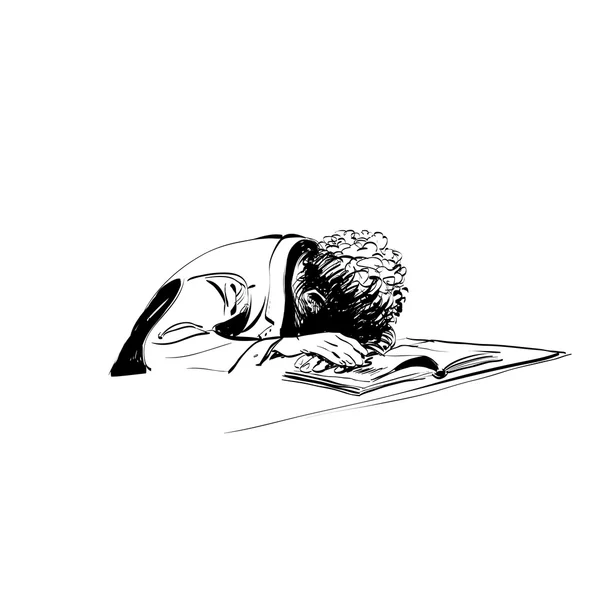 Boy asleep on a textbook education school — Stock Vector