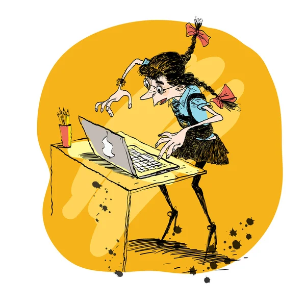 Menina e laptop ilustração vetorial —  Vetores de Stock