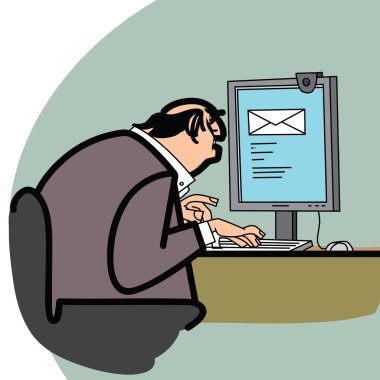 İşadamı ve bir mektup içinde belgili tanımlık bilgisayar