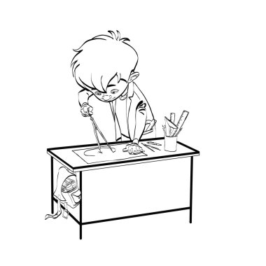 Öğrenci çocuk ders tasarım mühendisi çizim