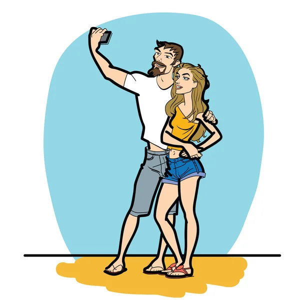 Casal homem e mulher selfie telefone —  Vetores de Stock