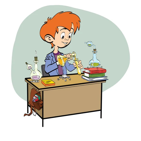 Kimya, çocuk okul çocuğu dökülen şişeleri