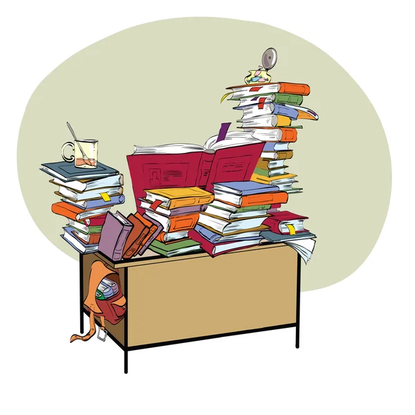 Scrivania scolastica con libri, letteratura e biblioteca — Vettoriale Stock