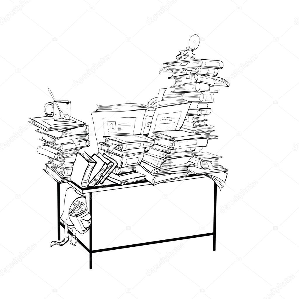School Desk With Books Literature And The Library Stock Vector