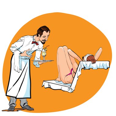 Sahilde, soğuk kokteyl garson kız