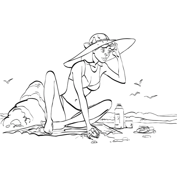 Mulher na praia —  Vetores de Stock