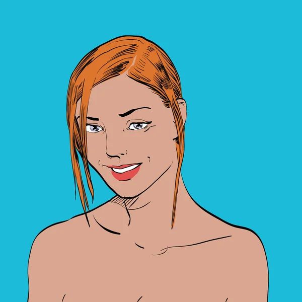 ビーチでかわいい笑顔の女性肖像画 — ストックベクタ