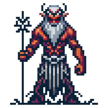 Beyaz arka plana karşı tehditkar bir duruş sergileyen antik bir Yunan tanrısı..