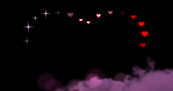 Naadloze lus-Valentines Day harten en sparkles ik hou van je-animatie van roze en rode harten en sparkles het creëren van een grote sprankelende hart vorm zwevend boven bewegende roze wolken. Geanimeerde letters spell out Ik hou van je in roze in het hart. — Stockvideo