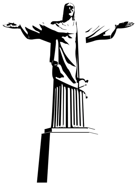 Christ the Redeemer is an Art Deco statue of Jesus Christ in Rio de Janeiro / Brazil. Drawing in black and white. Vector image — Stock Vector