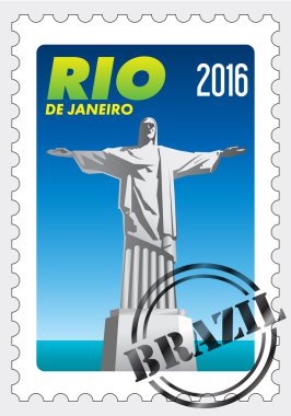 Cristo Redentor (Kurtarıcı İsa) lastik pul. Rio de Janeiro / Brezilya. Vektör görüntü