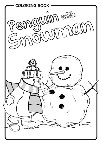 Pingvin viselése sál-karácsony - hóember színező rajzolása — Stock Vector
